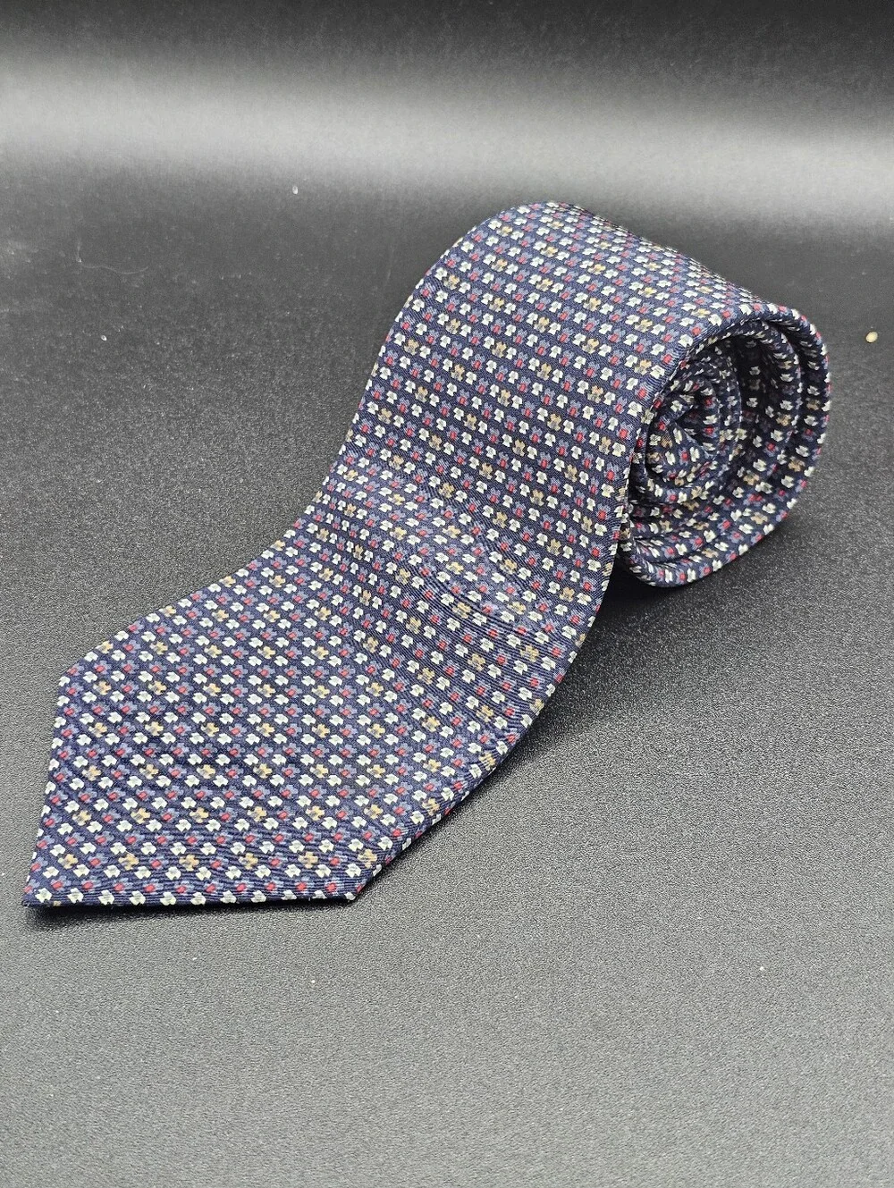 Richel Men's Blue Multi Teddy Bear Pattern Silk Necktie Hand Made in Spain